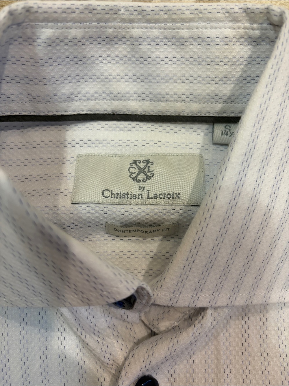 Christian Lacroix Men's White and Light Blue Stripe Dress Shirt - Picture 3 of 4